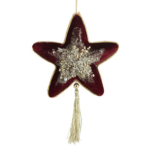 Fabric Star Christmas Ornament - Burgundy