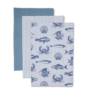 Fish Stripes Woven Tea Towel Pack of 3