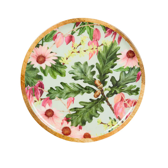 Mango Wood Round Platter - Daisy Green