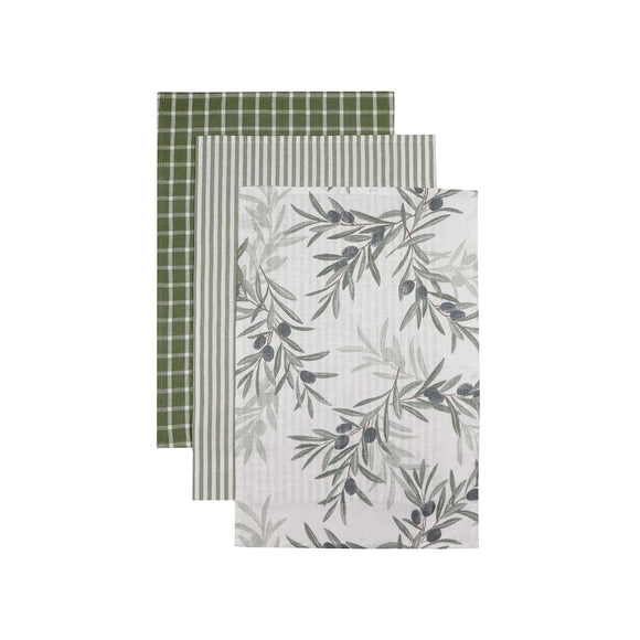 Olive Leaf Woven Tea Towel Pack of 3