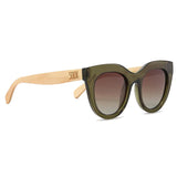 TOP SELLER - MILLA KHAKI - Khaki Wooden Polarised Sunglasses with Brown Gradient Lens and White Maple Arms