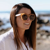 MILLA CARAMEL - Wooden Polarised Sunglasses with Brown Gradient Lens and White Maple Arms