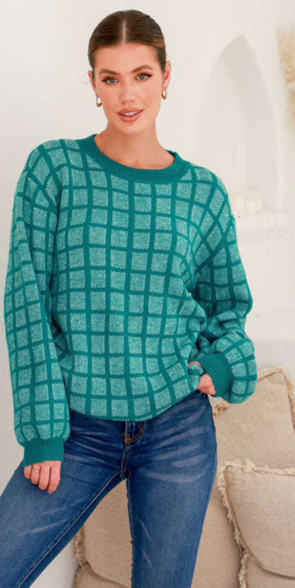 Teal Check Knit
